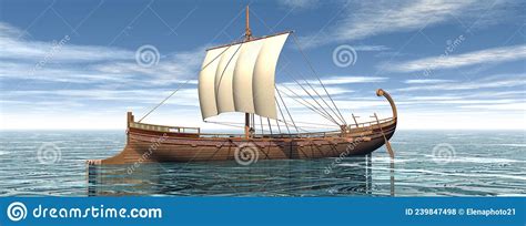 One Greek Boat On The Water 3d Render Stock Illustration