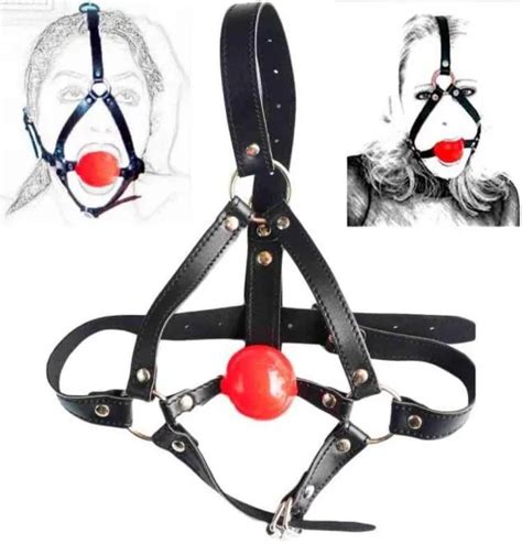 Pu Leather Head Harness Bondage Open Mouth Gag Restraint Red Silicone Ball Adult Fetish Sm Sex