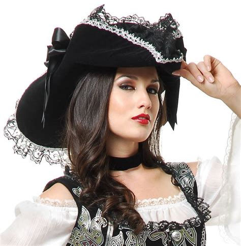 Womens Pirate Hat With Black Bow With Silver Trim Pirate Hats Black