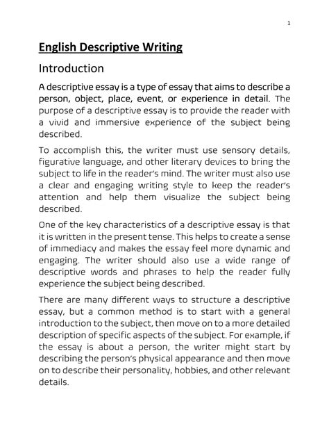 Solution Igcse Descriptive Essay Writing Full Note Studypool