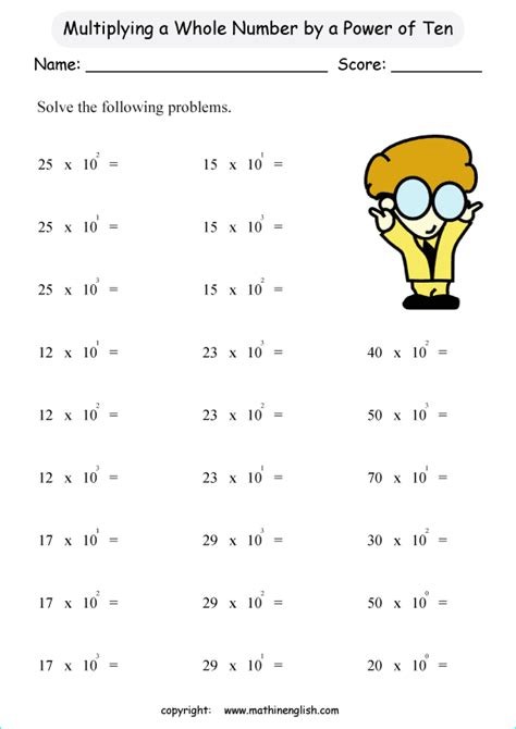Multiplication Of Whole Numbers By Powers Of Ten Great Worksheet To