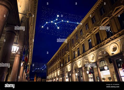 Via Roma Main Shopping Street Of Turin Piedmont Italy Illuminated