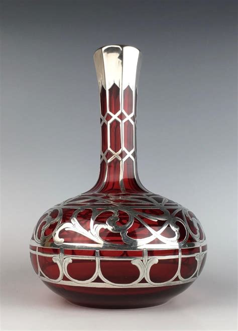 Sterling Silver Overlay Ruby Glass Vase
