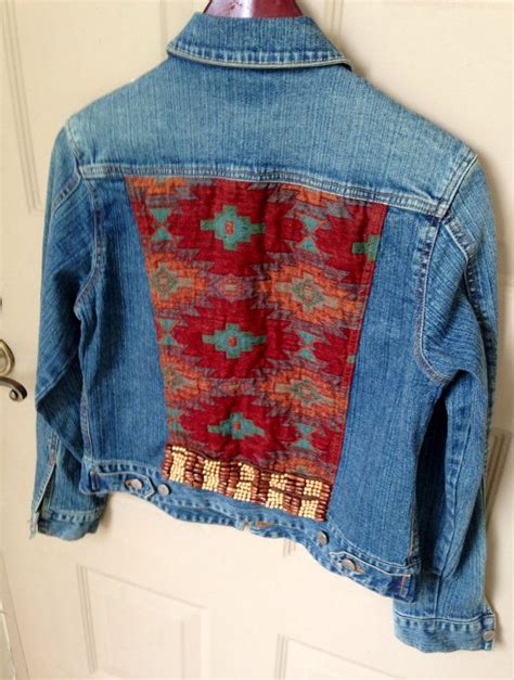 Tribal Jean Jacket Wooden Beads By Domesticatedvintage On Etsy Denim