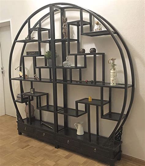 Chinese Furniture Round Shelves Rack Regal Bookcase Wall Unit Wood