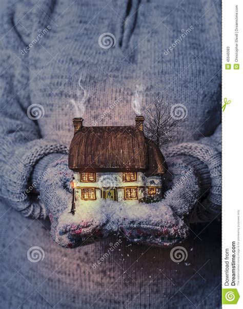 Winter Cottage At Night Stock Image Image Of House