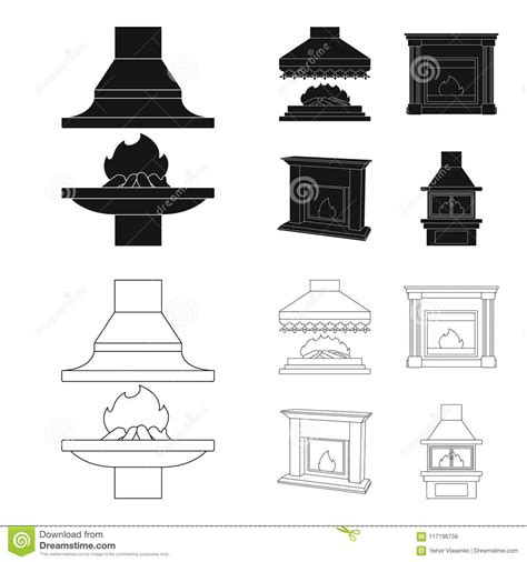 Fire Warmth And Comfortfireplace Set Collection Icons In Black