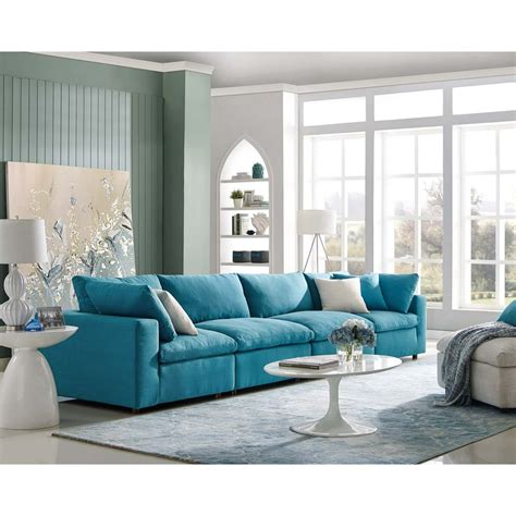 Commix Down Filled Overstuffed 4 Piece Sectional Sofa Set In Teal