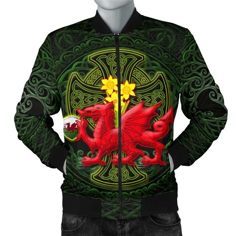 Welsh Dragon With Celtic Cross And Daffodils Bomber Jacket The