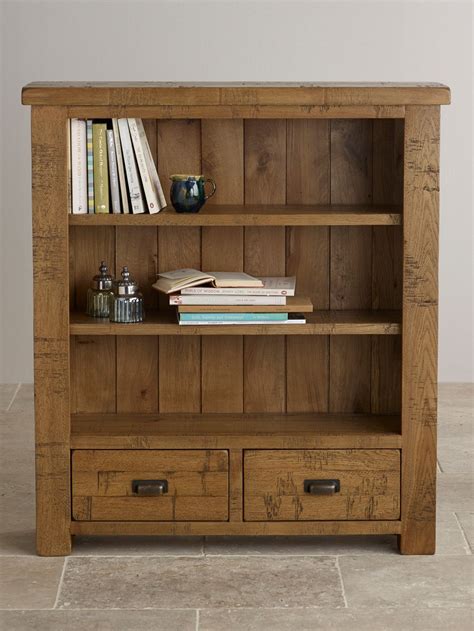 Ripley Rough Sawn Solid Oak Small Bookcase Home Office Furniture