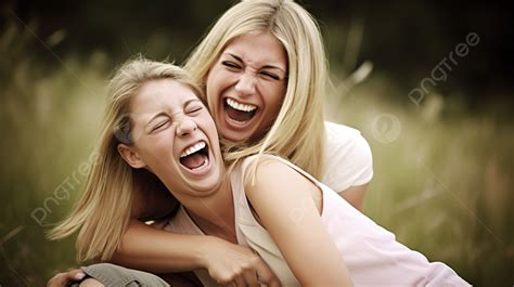 Two Women Laughing And Laughing Together In The Middle Of The Grass Background Pictures Of