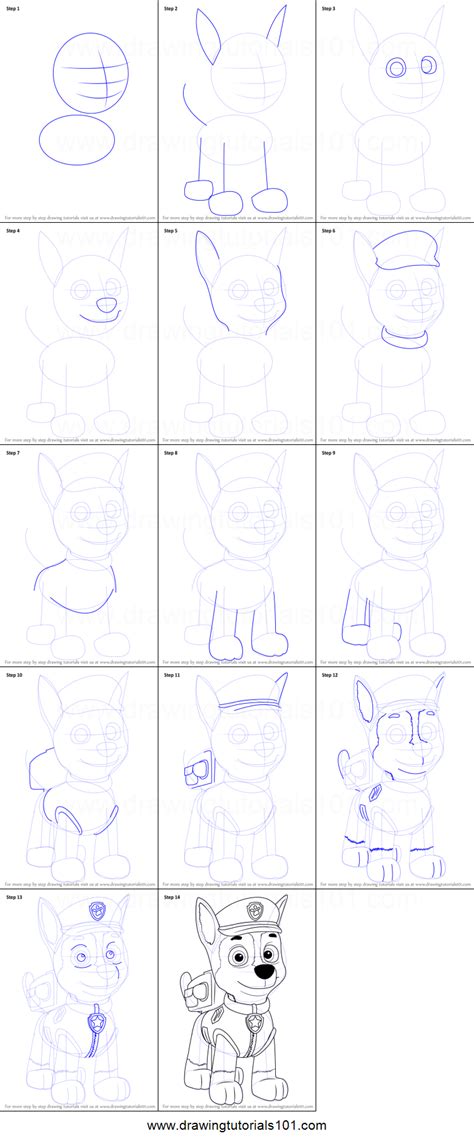 How To Draw Chase From Paw Patrol Printable Drawing Sheet By