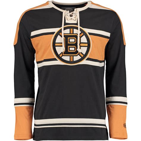 Old Time Hockey Boston Bruins Black Wisner Lace Up Long Sleeve T Shirt