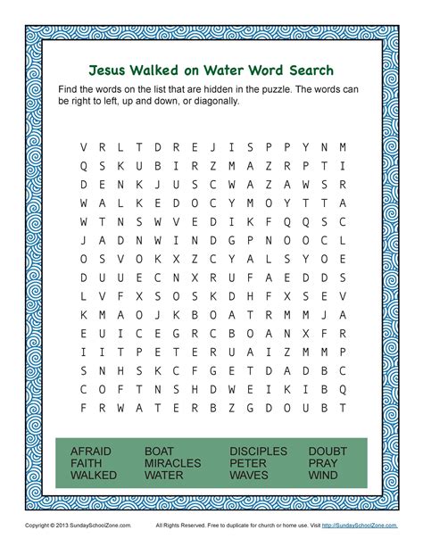 Jesus Walks On Water Word Search Bible Activities For Children