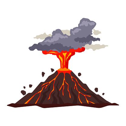 Eruption drawing at getdrawings com free for cartoon drawing. Volcano Eruption With Magma Smoke Ashes Isolated On White Background Volcanic Activity Hot Lava ...