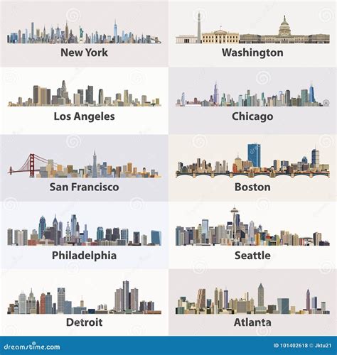 Vector Collection Of United States City Skylines Editorial Stock Photo