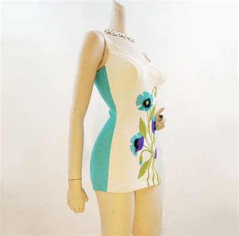 Swimsuit 60s Vintage Deweese Flower Applique Bathing Suit S M Etsy