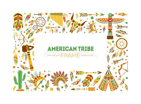 American Tribe Frame Native Ethnic Symbols Border Template With Space