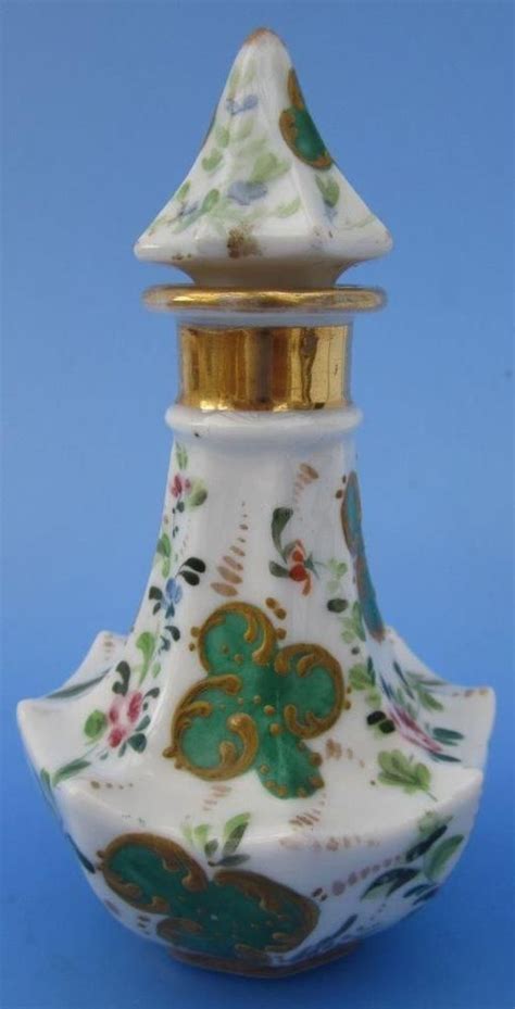 Antique Porcelain Scent Perfume Bottle Hand Painted Flowers Shamrock