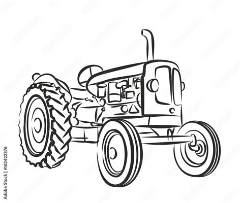 Sketch Of Old Tractor Stock Vector Adobe Stock