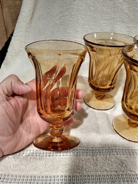 Fostoria Jamestown Amber Tea Glasses Set Of 4 6 1 8 Etsy