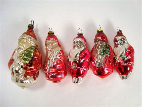 5 Antique Vintage Mercury Glass Santa Claus Christmas Ornamentsgermany
