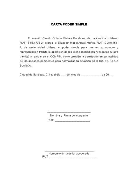 Modelo De Carta Poder Simple Para Recoger Documentos Peru Compartir