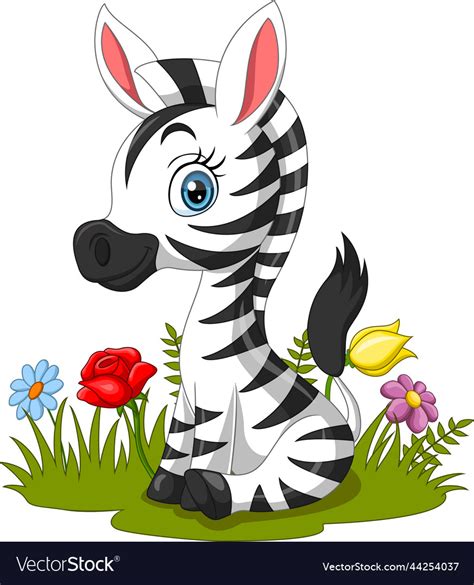 Cartoon Baby Zebra Sitting In The Grass Royalty Free Vector