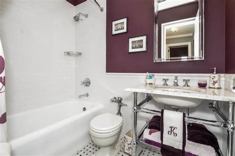 Modern bathroom with purple tiles and white furniture. Purple Bath - Traditional - Bathroom - New York - by Best ...