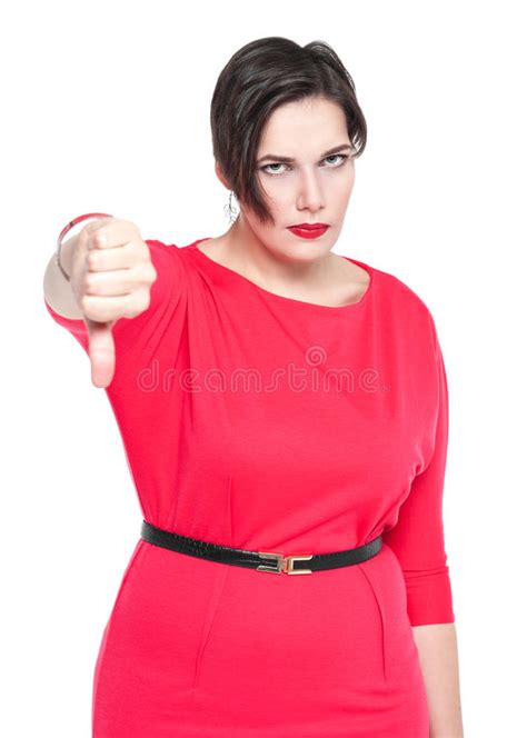 Beautiful Plus Size Woman In Red Dress Showing Time Out Gesture Stock