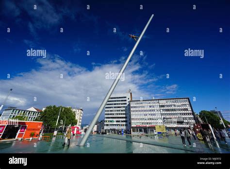 Germany Hesse Kassel Sculpture Man Walking To The Sky Stock Photo