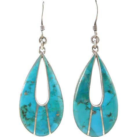 Large Turquoise Teardrop Dangle Earrings In Sterling