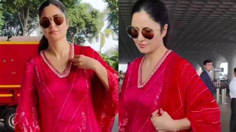 katrina kaif stuns in pink salwar kameez as she gets spotted at the airport