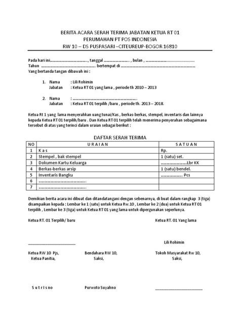 Tampilan Contoh Berita Acara Serah Terima Uang Bendahara Wajib Tahu Dalam Pembuatan Berita Acara