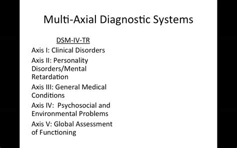 Multiaxial Diagnostic Systems In The Dsm Iv Tr And Dc0 3r Youtube