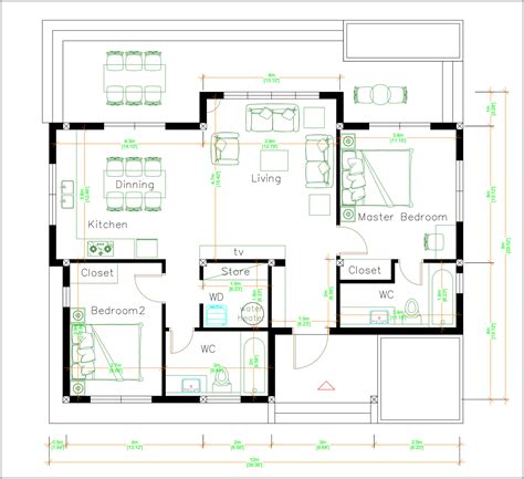 One Storey Building 12x9 Meter 40x30 Feet 2 Beds Pro Home Decorz
