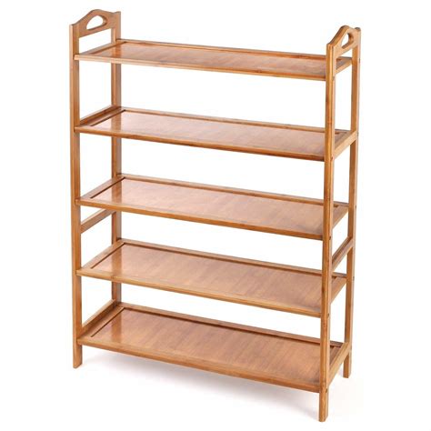 Multi Purpose 5 Tier Bamboo Rack With Handles Bamboo Storage Shelf