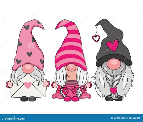 Valentine Gnomes Holding Hearts Vector Illustration Cartoondealer