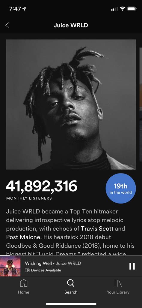 Juice Is Now The 19th In The Wrld On Spotify His Highest Peak Yet
