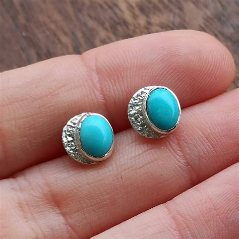 Turquoise Earrings Recycled Sterling Silver Studs Crescent Etsy