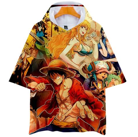 Wejnxin Fashion Anime One Piece 3d Short Sleeve With Hood Men Women