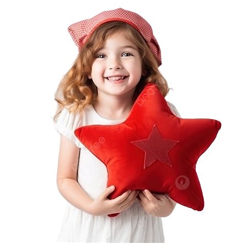 Cute Little Girl Wearing Christmas Hat Standing Isolated Holding Star