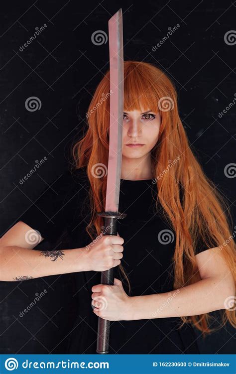 Girl Sword Japan Cosplayer Anime Red Hair Stock Photo Image Of Amine Chinese 162230600