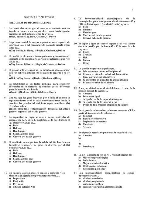 Banco De Preguntas Sistema Respiratorio 1 SISTEMA RESPIRATORIO
