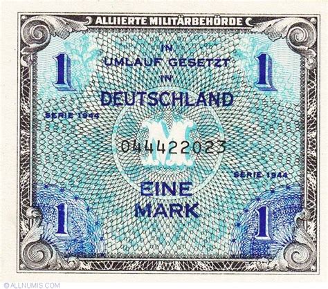 1 Mark 1944 Allied Occupation Wwii Allied Military Currency 1944