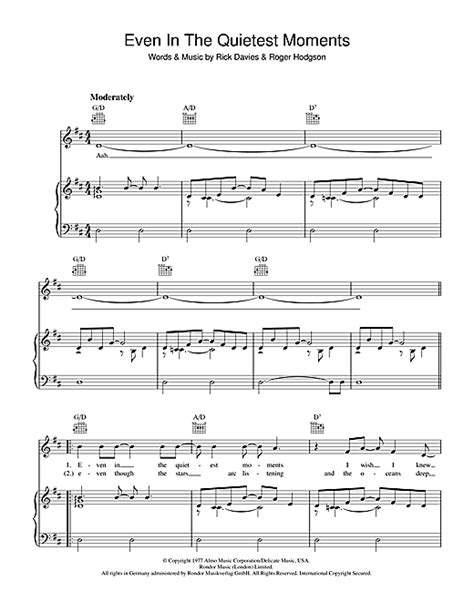 Supertramp Even In The Quietest Moments Sheet Music Pdf Notes Chords