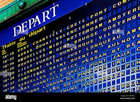 Paris France Departure Board At Gare Du Nord Station Heavily