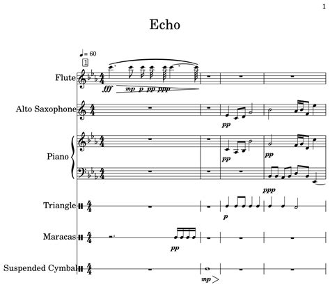 Echo Sheet Music For Flute Alto Saxophone Piano Triangle Maracas