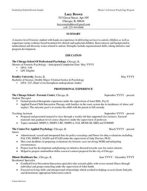 Resume For Grad School Psychology Resume