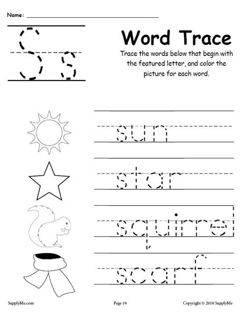 Letter S Words Alphabet Tracing Worksheet Supplyme